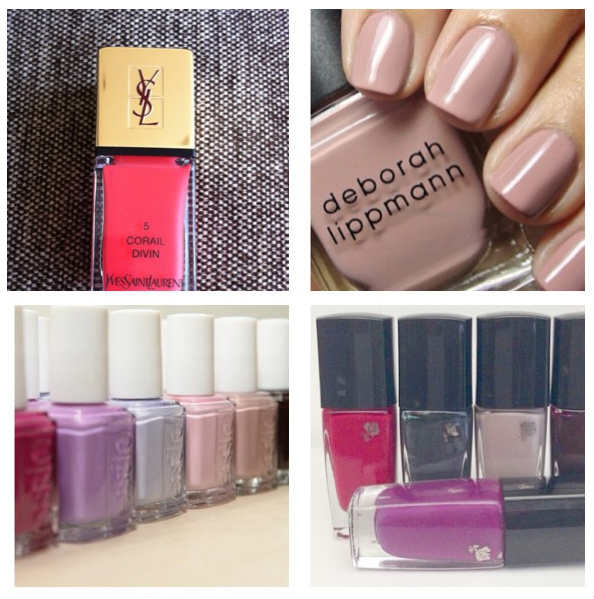 Tem os laranjas, como o Coral Divin de YSL, os nudes (como esse da Deborah Lippmann), os boa-moça, tendência que voltou com tudo (esses são de Essie), os coloridos (de Lancôme)... Dá para resistir à esmalte mania?